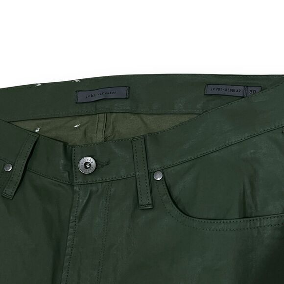 NWT John Varvatos JV-701 Regular Jeans In Army Green Mens 30 Coated Cotton $348 - Picture 5 of 10